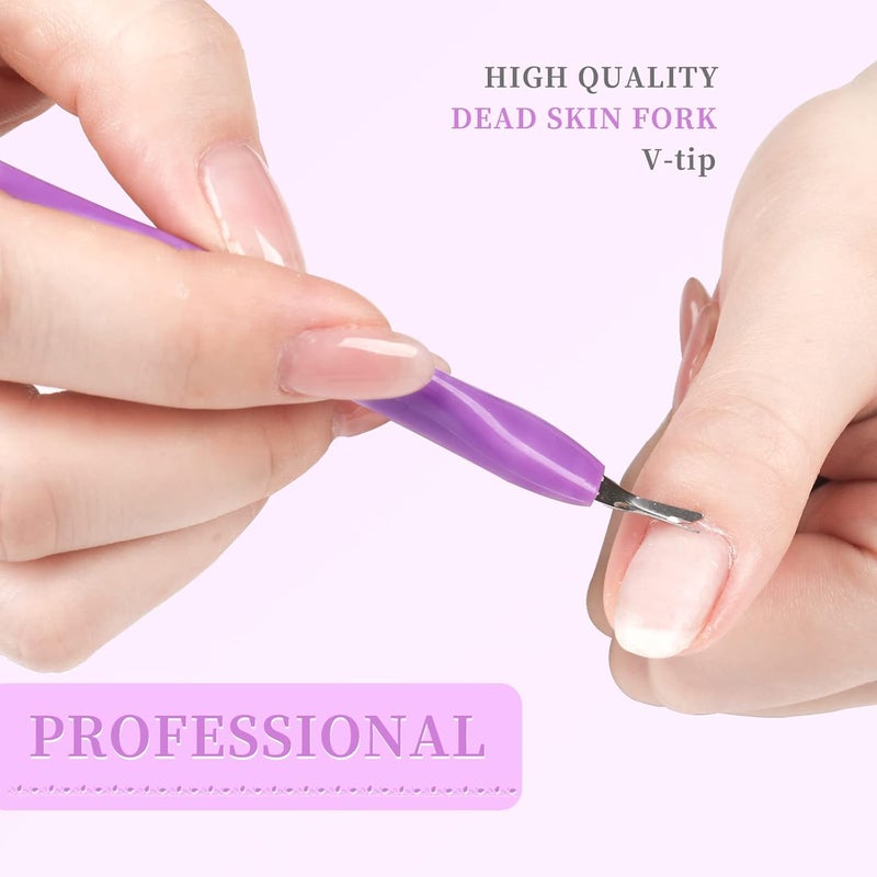 heemeei 50Pcs Nail Cuticle Trimmer Rubber Nail Cleaner, Plastic Handle Cuticle Knife, Double End Nail Dead Skin Fork Cuticle Pusher Bulk Nail Art Cuticle Remover Tools for Girls Women and Men-Purple… - Image 5